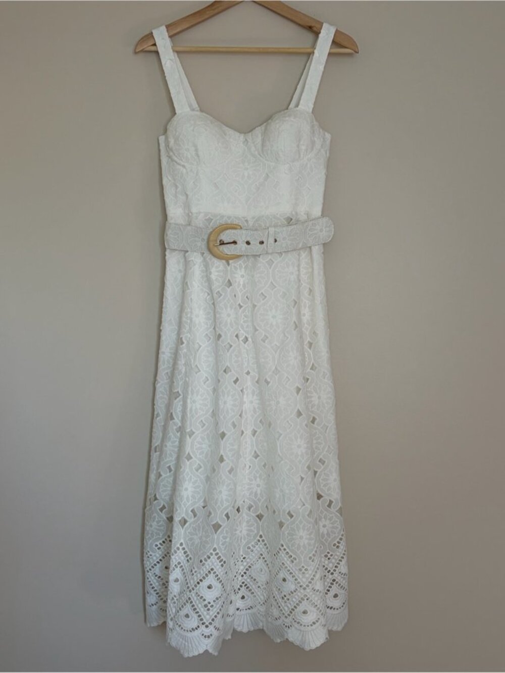 NEW Cara Cara Calypso Bustier Midi Dress Trellis Eyelet White Lace | US 6 UK 10 - Picture 7 of 16